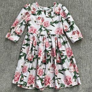 Patachou girls pink flower dress. Slight puff sleeve size 6/116cm excellent cond